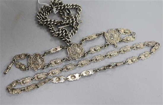 A heavy silver Albert, an Art Nouveau bracelet and a necklace.